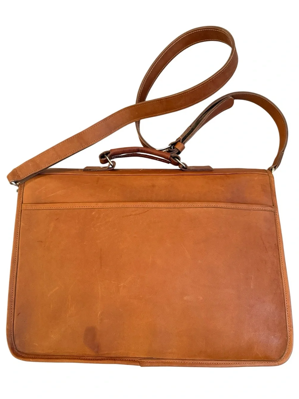 Vintage Robert Cheau Saddle Tan Leather Briefcase Messenger Bag Unused